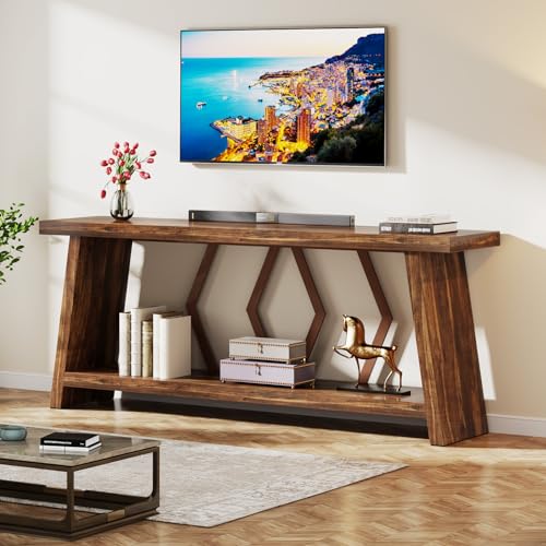 Tribesigns 70.86-Inch Long Sofa Table for Living Room, 2-Tier Narrow Console Table with Storage, Wood Foyer Entryway Couch Table for Hallway, Entrance (Brown) Tribesigns
