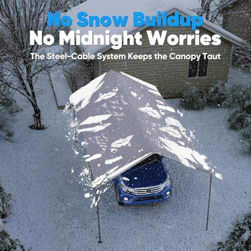 Quictent 10x20 ft Heavy Duty Car Canopy Galvanized Frame Carport Outdoor Party Tent Boat Shelter with 3 Reinforced Steel Cables - White Quictent