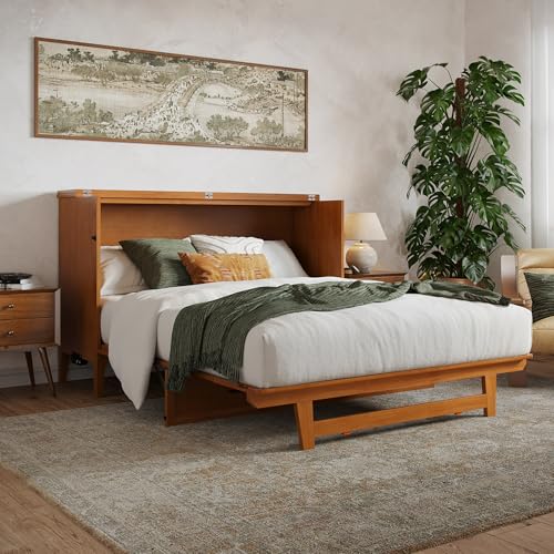 AFI, Santa Fe Queen Murphy Bed Chest with 6" Mattress & Built-in USB Charger, Light Toffee AFI