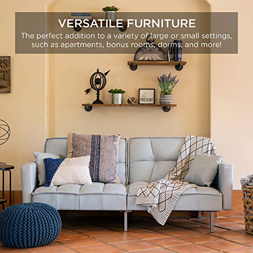 Best Choice Products Convertible Linen Fabric Tufted Split-Back Plush Futon Sofa Furniture for Living Room, Apartment, Bonus Room, Overnight Guests w/ 2 Pillows, Wood Frame, Metal Legs - Light Gray Best Choice Products
