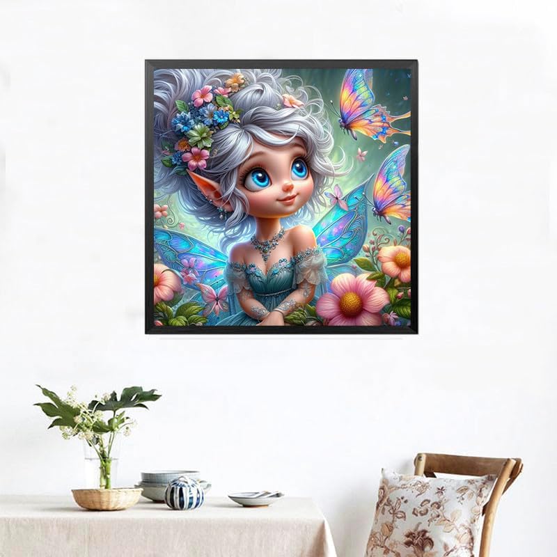 Ekuxom Fairy Diamond Art Kits for Adults, 5D Elf Girl Diamond Painting Kits, DIY Round Full Drill Gem Diamond Art Painting for Wall Art Decor Gifts 14x14 inch Ekuxom