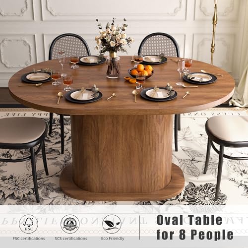 PatioPerk 39.37"-55.12" Round Extendable Dining Table, Oval Kitchen Table with Fluted Metal Slide Door, Space-Saving Expandable Dining Table for Small Apartment & Family Use, Walnut PatioPerk