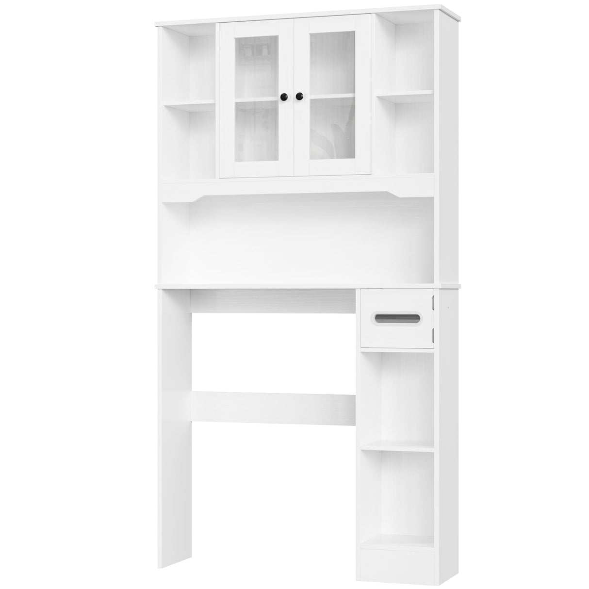 FACBOTALL Over The Toilet Storage Cabinet, Bathroom Organizer with Glass Doors and Paper Holder, Bathroom Shelf Over Toilet, Space-Saver for Restroom, Laundry, White FACBOTALL