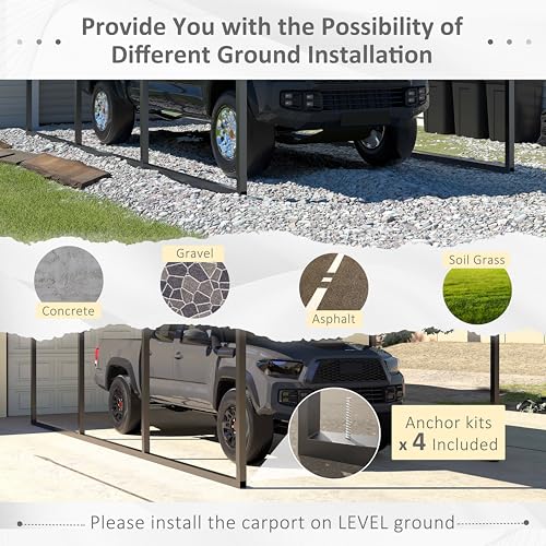 MUPATER Outdoor Carport Canopy 10' x 15', Metal Carport Tent Heavy Duty, Garage Car Shelter Shade with Metal Roof, Frame and Bolts for Car, Truck and Boat, Grey and Silver MUPATER