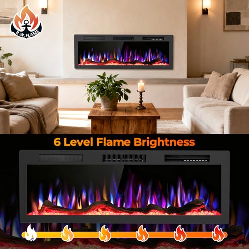 R.W.FLAME 50" Recessed and Wall Mounted Smart Electric Fireplace, Alexa/WiFi Enabled, APP Control with Multiple Sound Modes, Remote Control with Timer, Adjustable Flame Colors and Speed R.W.FLAME
