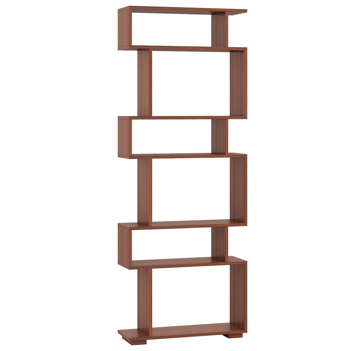 LOKO 6-Tier Storage Bookshelf, Tall Display Shelf with Anti-toppling Kits, Decorative Room Divider, S-Shaped Geometric Bookcase for Study, Living Room, Office (1,Walnut) LOKO