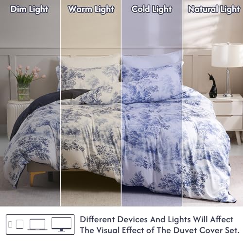 LONAVA King Botaincal 3 Pcs Duvet Cover Set, Breathable Soft Microfiber Navy Lining Comforter Cover with Zipper Closure, and 2 Anti-Pilling, Fade Resistant Pillowcases, Blue Forest LONAVA