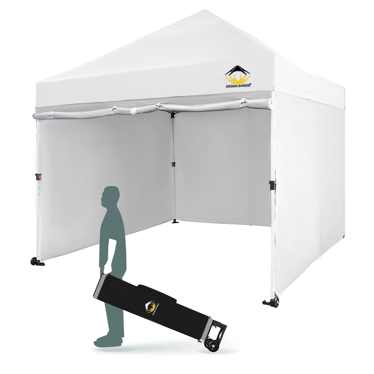 CROWN SHADES 10x10 Pop Up Canopy Tent Instant Commercial 1-Person Setup Patended Centerlock with 400D Silver Coated Fabric, 4 Sidewalls, 4" Wheels, 4 Upgraded Weights, Sto'N Go Bag, White CROWN SHADES