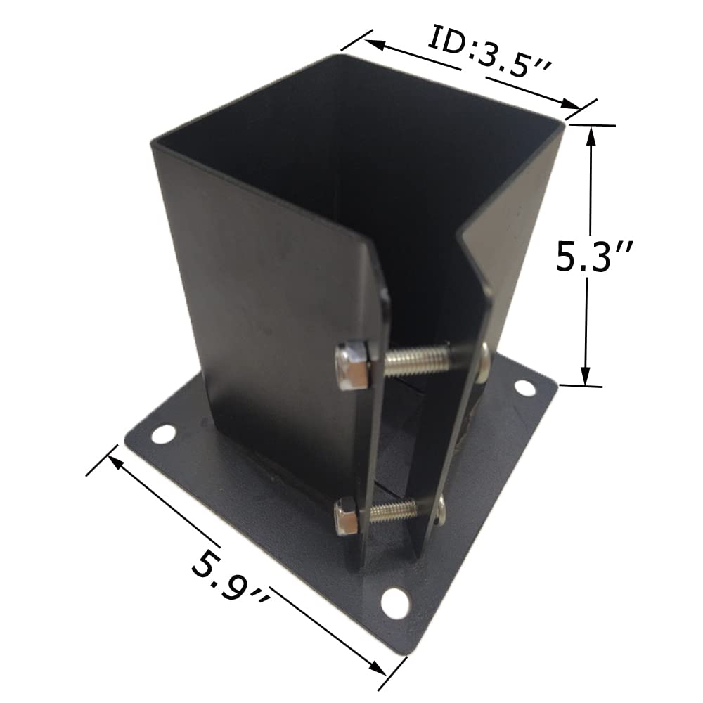 DORIGHARY 4 Pack Fence Post Anchor Base - 4 x 4 Inch Heavy Duty Bolt Down Post Bracekts Metal Black Powder Coated (Inner Diameter 3.5 x3.5 Inches) DORIGHARY