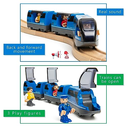 KipiPol Battery Operated Action Locomotive Toy Train Set for Wooden Train Tracks, (Magnetic Connection)-Compatible with Thomas The Train Toys, Brio Train Set for Toddlers 3-5 and up Kipipol