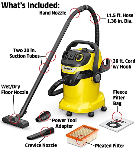 Kärcher - WD 5/P Multi-Purpose Wet-Dry Vacuum Cleaner - 6.6 Gallon - With Attachments – Blower Feature, Semi-Automatic Filter Cleaning, Space-Saving Karcher