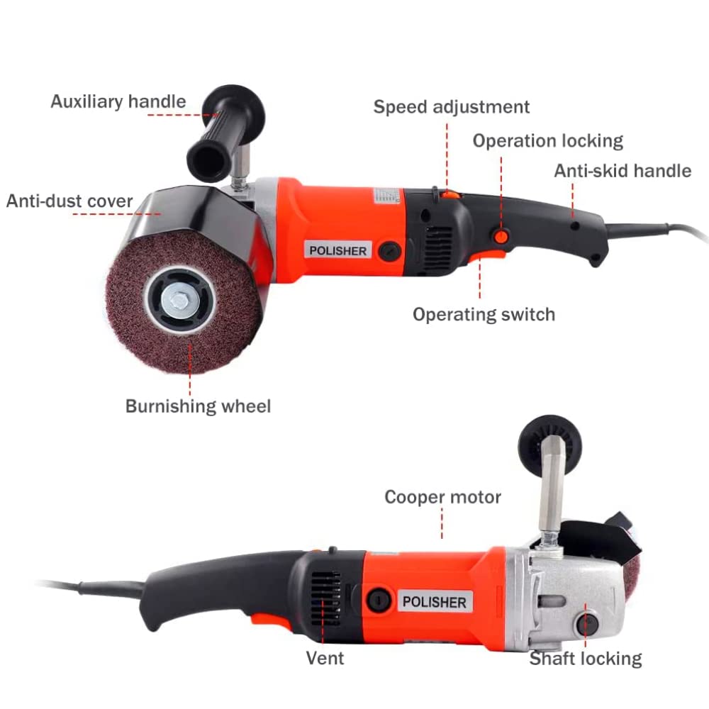 HaTur Electric Burnishing Polishing Machine Handheld Wheel Polisher Sander Wire Drawing Machine for Stainless Steel Metal Wood, 110 V 1400 W, 8 Speed Adjustable HaTur