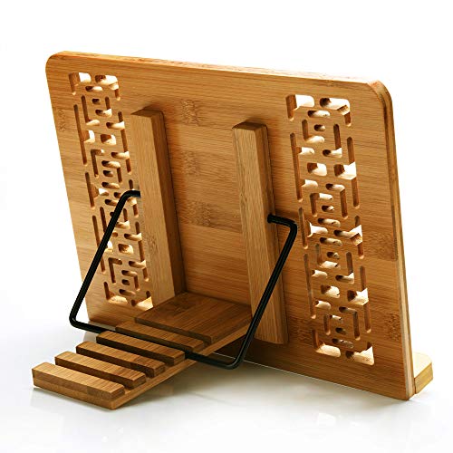 wishacc Large Size Bamboo Book Stand and Cookbook Holders for Reading Hands Free wishacc