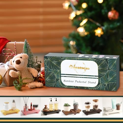 Greatseas Bathroom Tray Bathroom Decor, Small Bathroom Counter Organizer Wood Pedestal Stand, White Wood Tray for Kitchen Sink Vanity Countertop, Dish Soap Holder Display Risers 8.7" x 3.5" x 1.6" Greatseas