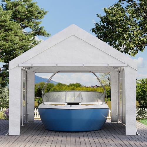 Bezseller 12x20 FT Heavy Duty Carport Canopy with Roll-Up Windows & Doors, Car Tent Portable Garage with All-Season Tarp for Cars, Boat, Trucks, White Bezseller