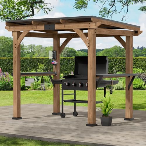 Modern Shade Grill Gazebo 6' X 8', Cedar Wood Gazebo with Shelves and Paper Towel Holder, Patio Gazebo with Galvanized Steel Roof, USB and USB-C Charging Ports, BBQ Gazebo for Patio Backyard Modern Shade Outdoor Living Spaces