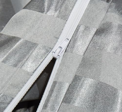 Arianaut Duvet Cover King Size Grey 5 Pieces Satin King Duvet Cover Luxury Coquette Silk Like Striped Grey Bedding Set Comforter Cover with Zipper Closure 1 Duvet Cover 4 Pillow Cases Arianaut