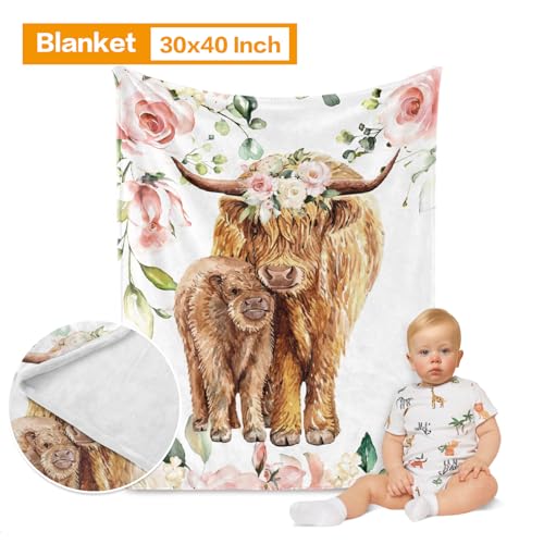 Duckbe Baby Crib Bedding Set - Highland Cow Design Nursery Bedding 3 Pcs Set - Chic Soft Blanket, Sheet, Pillowcase for Newborns Boys Girls Gifts Color25 Duckbe