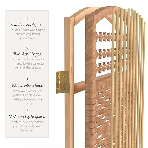 4 ft. Short Fiber Weave Folding Screen - Natural - 3 Panels Red Lantern