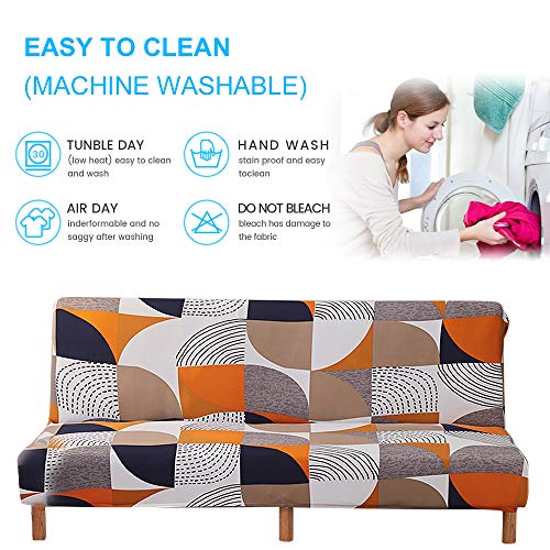MIFXIN Stretch Futon Cover Armless Sofa Slipcover Elastic Spandex Folding Sofa Bed Couch Cover Printed Washable Furniture Protector for Sofa Without Armrest (Orange Geometry) MIFXIN