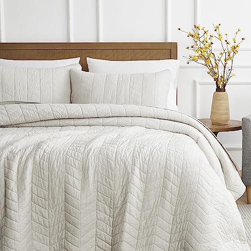 palassio Beige Cotton Quilt King Size Bedding Sets with Pillow Shams,White Lightweight Soft Bedspread Coverlet, Tan Cream Quilted Comforter Bed Cover for All Season, 3 Pieces, 106x96 inches palassio