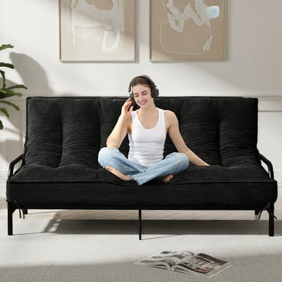 NLDD 8" Futon Mattress Full Size, Ultra Thick Futons Sofa Couch Bed Sleeper Sofa Bed, Versatile Floor Futons Japanese Floor Mattress, Black (Frame Not Included)