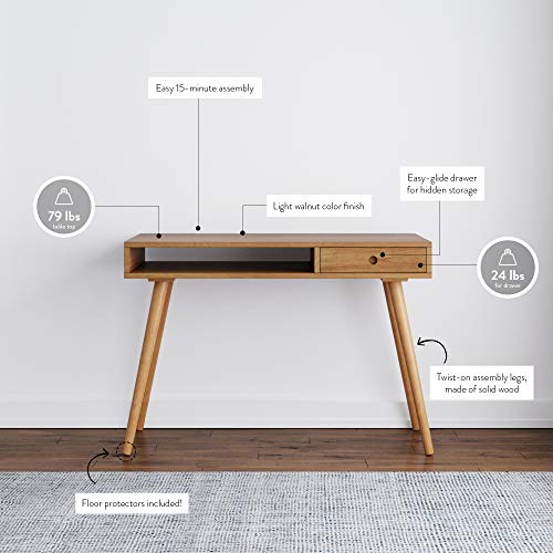 Nathan James Parker Modern Home Office Writing, Computer or Laptop Desk with Open Storage Cubby and Small Drawer, Walnut Nathan James