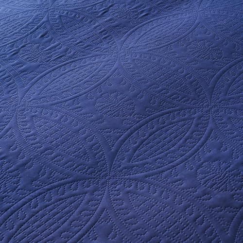 akkialla Queen Quilt Bedding Set,Navy Blue Ultrasonic Full/Queen Quilt Set,Lightweight Soft Bedspread Coverlet,Modern Style Coin Pattern Bed Cover for All Seasons,3 Piece(1 Quilt,2 Pillow Shams) akkialla