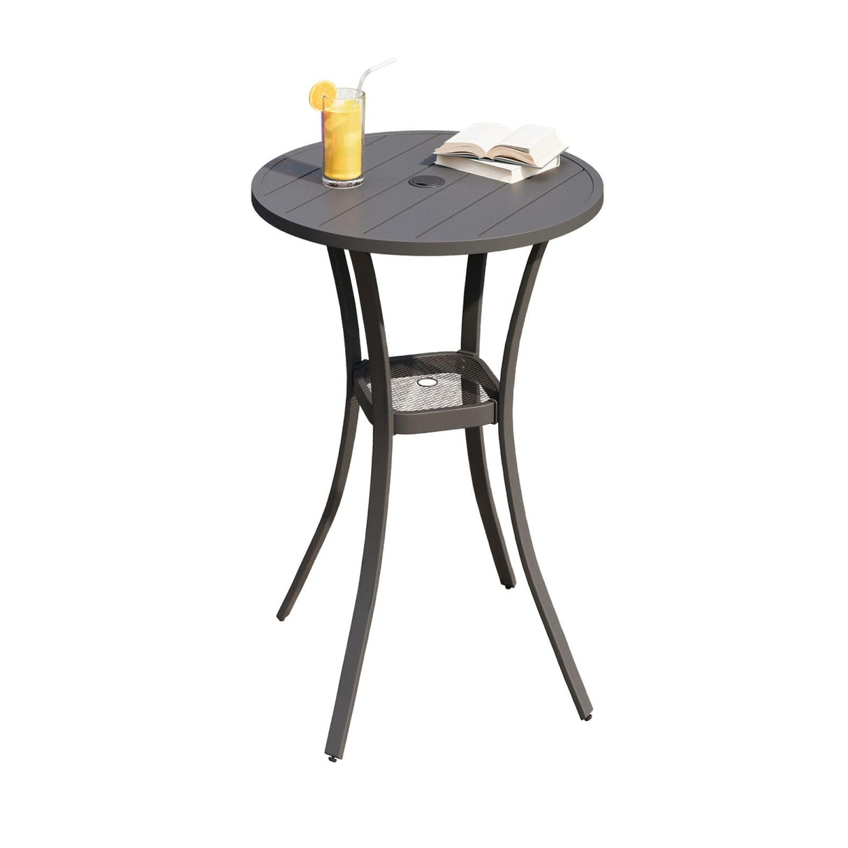 DIFY Patio Bar Height Table, Grey 28" Round Outdoor Pub Table with 1.57" Umbrella Hole for Bistro, Garden, Poolside and Balcony DIFY
