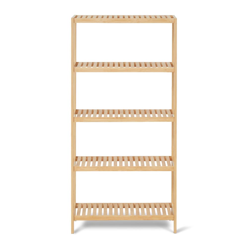 HLXZN 5 Tier Bamboo Freestanding Shelf Unit, Multifunctional Bookshelf Bookcase for Bathroom, Kitchen, Living Room, Office HLXZN