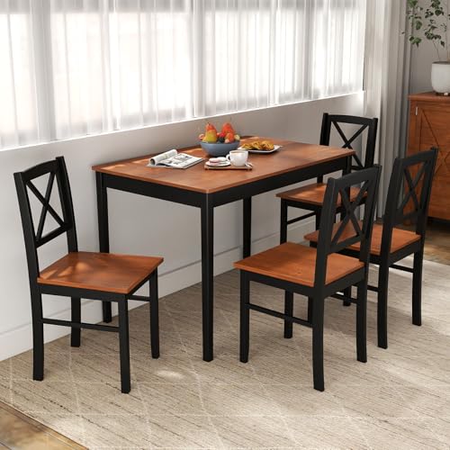 Giantex 5-Piece Dining Table Set for 4, Rectangular Kitchen Table & 4 Chairs with Rubber Wood Legs, Cross Backrest, Space-Saving Mid Century Modern Dinette Set for Dining Room, Breakfast Nook, Dinner Giantex