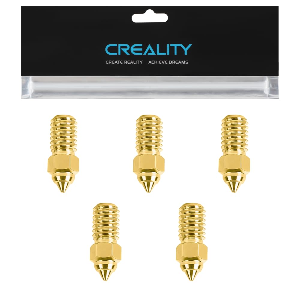 Creality Official Ender 3 V3 SE Nozzle, 5 Pcs 0.4mm High Speed M6 Extruder Nozzles, 3D Printer Brass High Temperature Wear Resistant Nozzle for Ender 5 S1, Ender 7 Creality