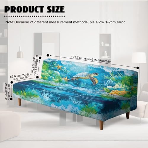 Txsniver Armless Sofa Slipcover Polyester Spandex Stretch Futon Cover, Dustproof Elastic Couch Cover Furniture Protector Machine Washable for Home, Dorm, Living, Turtle Print Txsniver