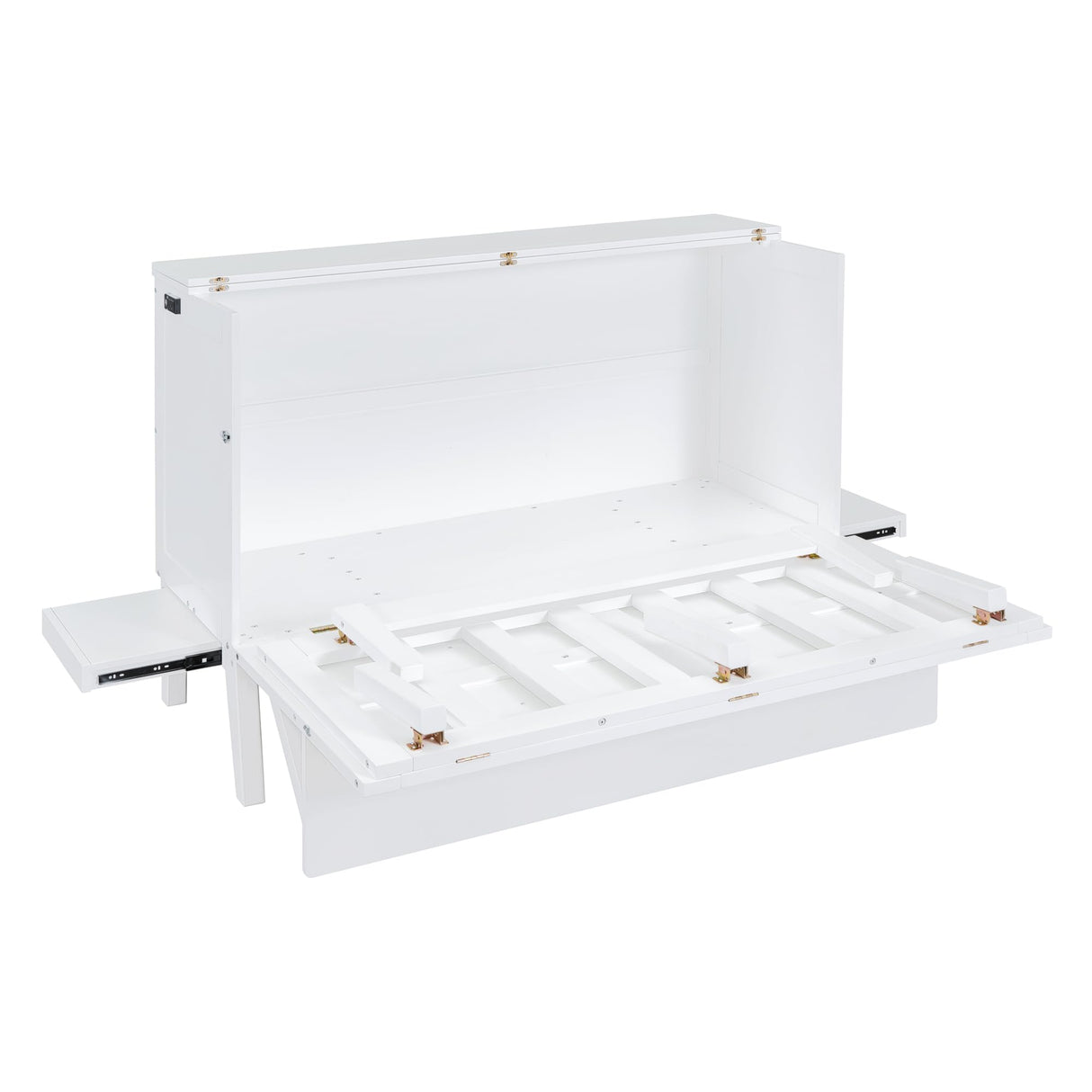 Ball & Cast Queen Size Murphy Bed Chest,Cabinet Hideaway Bed with USB Port and Removable Shelves on Each Side,Wood Wall can be Folded,Platform Bedframe for Kids Bedroom,Student Dorms,White Ball & Cast