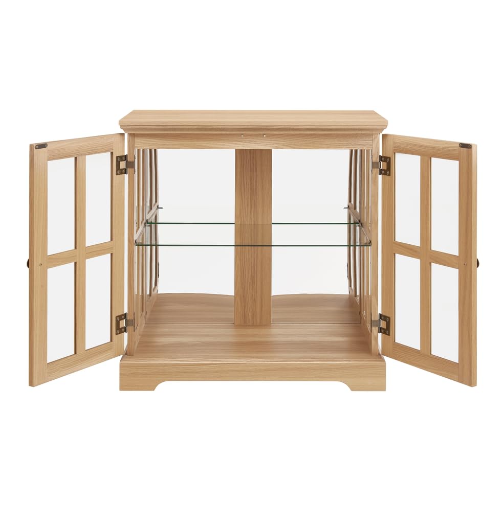 LED Curio Display Cabinet, Antique Display Cabinet with Adjustable Shelves, Retro Design Quality Showcase with Lattice Doors, Elegant Bookcase and Storage Cabinet for Home Decor (Oak) Maxtude