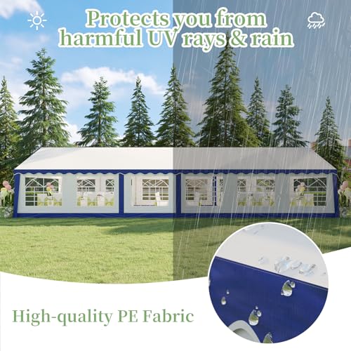 LUXOAK 20 x 40 FT Extra Large Outdoor Event Shelter, Wedding Party Tent with Sidewall Windows & 2 Side Doors, Heavy Duty Canopy Gazebo Tent for Garden Patio Carport, White with Blue Stripes LUXOAK
