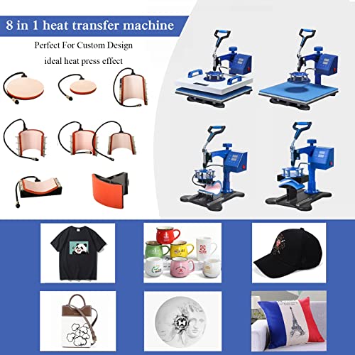 ENPAP Heat Press 15x15 Inch 8 in 1 Heat Press Machine 360-Degree Swing Away Digital T Shirt Press Machine Multifunction Sublimation Combo for T Shirts Mugs Hat Plate Cap Bottle ENPAP