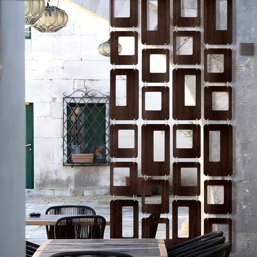 Thyle 4 Strings Mid Century Modern Room Decor Divider Brown Hanging Decorative Screen Century Elegance Decor Abstract Wall Sculpture Geometric Panels for Interior Living Room Home Bedroom Thyle