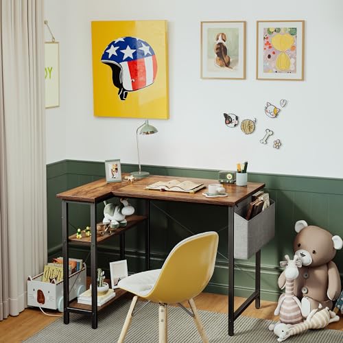 CubiCubi 40 Inch Small L Shaped Computer Desk with Storage Shelves Home Office Corner Desk Study Writing Table, Deep Brown CubiCubi