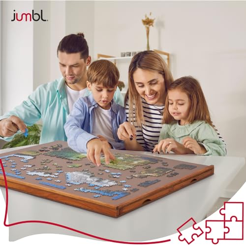 Jumbl 1000-Piece Puzzle Board | 23” x 31” Wooden Jigsaw Puzzle Table with 4 Removable Storage & Sorting Drawers | Smooth Plateau Fiberboard Work Surface & Reinforced Hardwood | for Games & Puzzles Jumbl