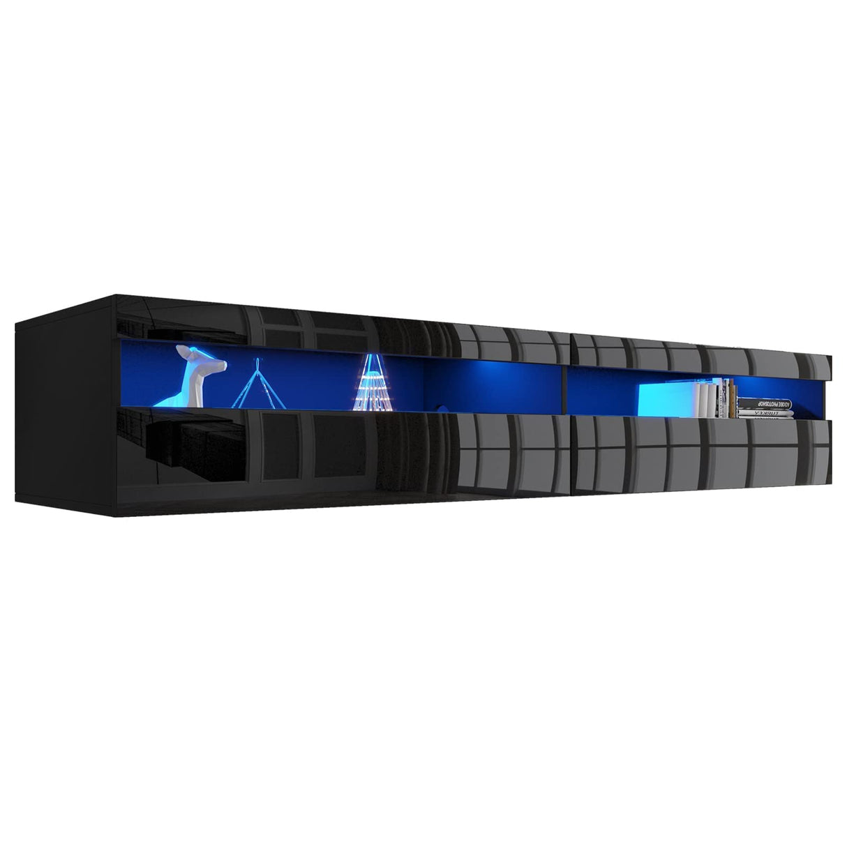 ANTISTA Floating TV Stand with Led Lights, 71 inch Wall Mounted TV Shelf with Power Outlet, Modern Entertainment Center Media Console with Storage Cabinet, Up to 80 Inch TVS, Black ANTISTA