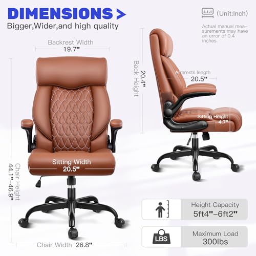 High Back Executive Office Chair - Ergonomic Computer Desk with Rocking Function, Leather Managerial with Adjustable Flip-Up Armrests and Lumbar Support BestGlory