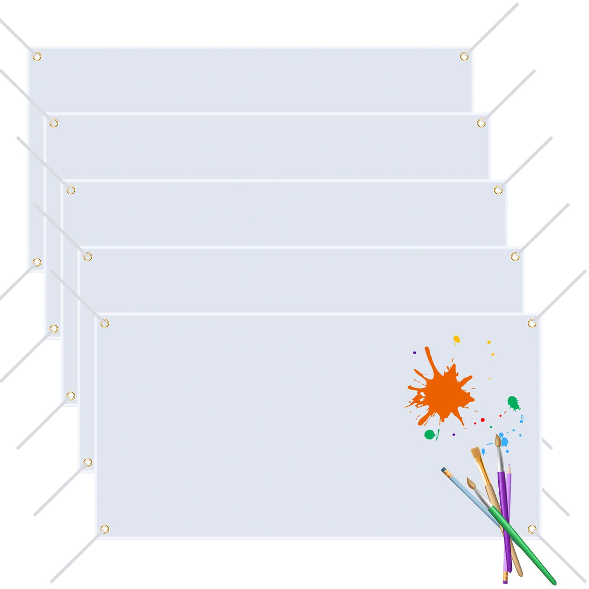 5 PCS Blank Banners Sign to Decorate, Large Blank Sublimation Vinyl Banner Signs with Hanging Ropes, 2 X 4 Ft DIY Blank Vinyl Banners for Halloween, Christmas, School, Birthday, Party Indoor Outdoor Decor GCTWFYK