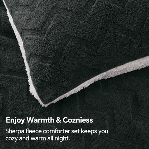 BEDELITE Fluffy Twin Comforter Set - Super Soft Sherpa Black Comforter for Twin Size Bed, Luxury Warm Bedding Set for Winter, Fuzzy Bed Set 2 Piece (1 Comforter, 1 Pillowcase) BEDELITE