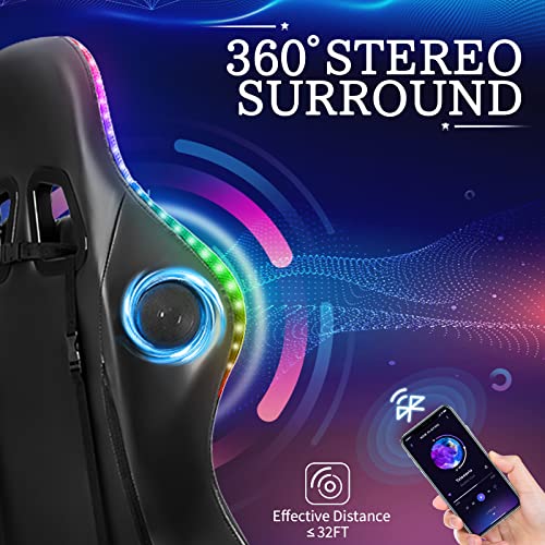 HOFFREE RGB Gaming Chair with Speakers Massage Computer Gaming Chair with LED Lights and Footrest High Back Video Game Chair for Adults Red and Black HOFFREE