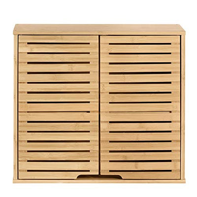 HYNAWIN Bamboo 2 Tier Bathroom Wall Cabinet with Adjustable Shelf, Double Door Cabinet for Bathroom, Living Room (20.28'' Height)