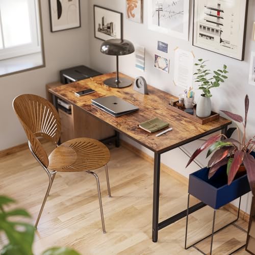 CubiCubi Computer Desk 40" Study Writing Table for Home Office, Modern Simple Style PC Desk, Black Metal Frame, Vintage Brown CubiCubi