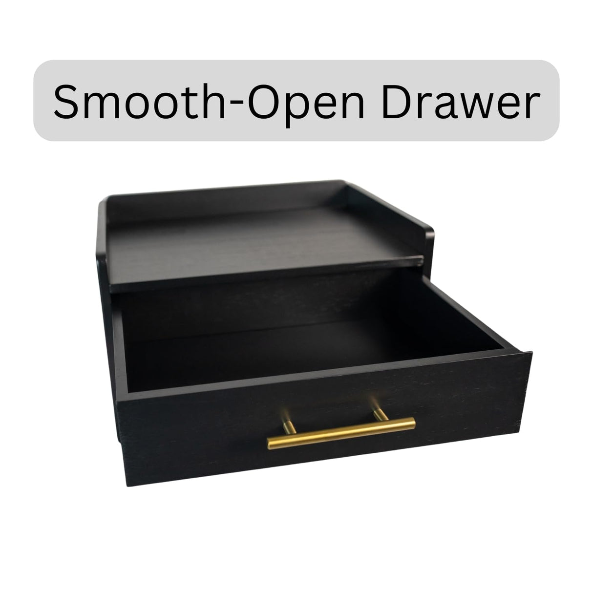 TSG Modern Floating Nightstand with Drawer, Black Wood Finish, Modern Night Stand with Gold Hardware, Enclosed Drawer and Open Shelf, Easy Assembly & Install, Strong Bamboo with Top Shelf Edge Guard TSG Modern