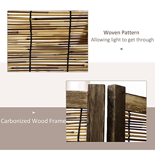 HOMCOM 4 Panel Room Divider, 5.5 Ft Portable Folding Privacy Screens, Reed Hand-Woven Freestanding Partition Wall Dividers for Home Office, Carbonized HOMCOM
