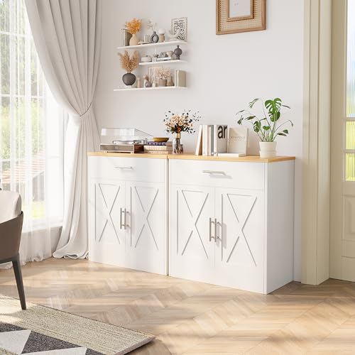 Shintenchi Farmhouse Storage Cabinets with Doors and Shelves,Kitchen Barn Door Storage Cabinet with Drawers,Coffee Bar Cabinet Buffest Sideboard for Dining Room,Bathroom,Entryway Shintenchi